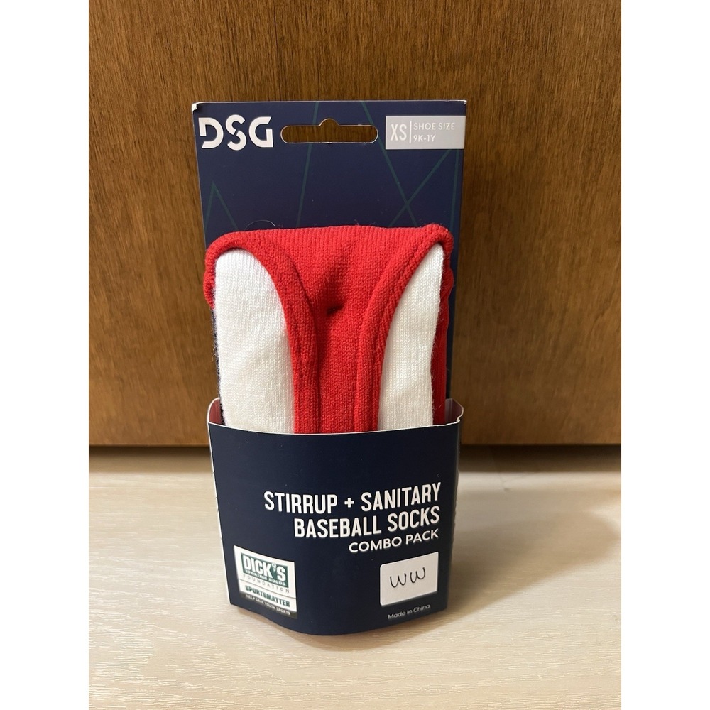 DSG Stirrup + Sanitary Baseball Socks Red and White, Youth XS 9K-1Y New